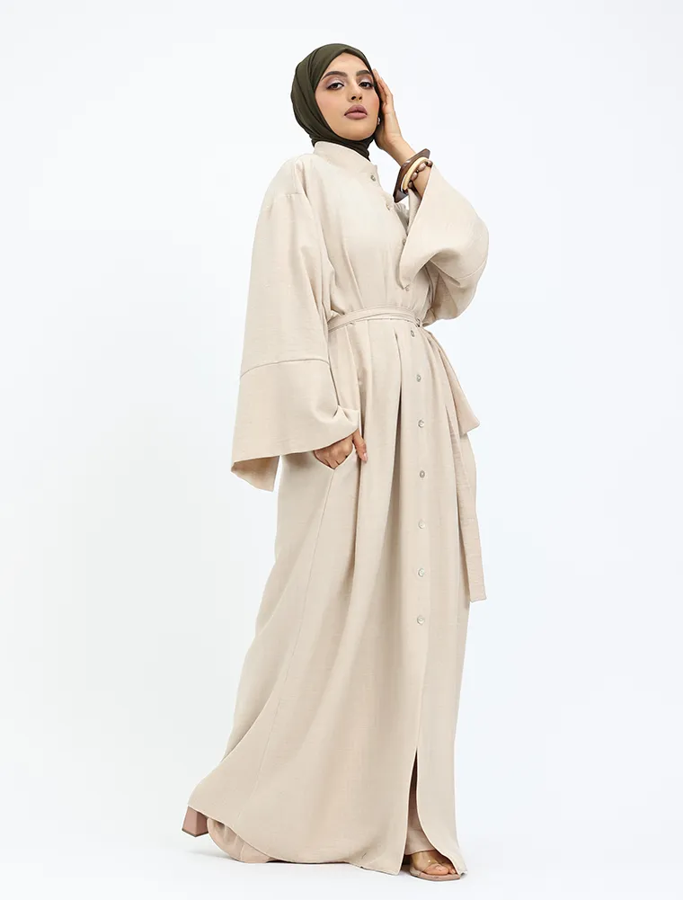 Beige Linen Feel Mandarin Shirt